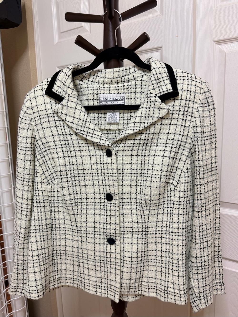 Jessica Howard Cream Black Tweed Blazer with Contrast Trim